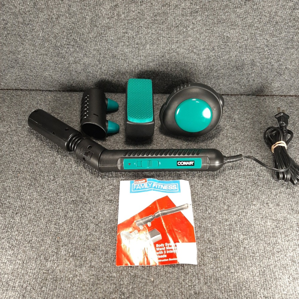 Conair Wand Massager Family Fitness Body System 3 Heads Black Teal Unisex OS